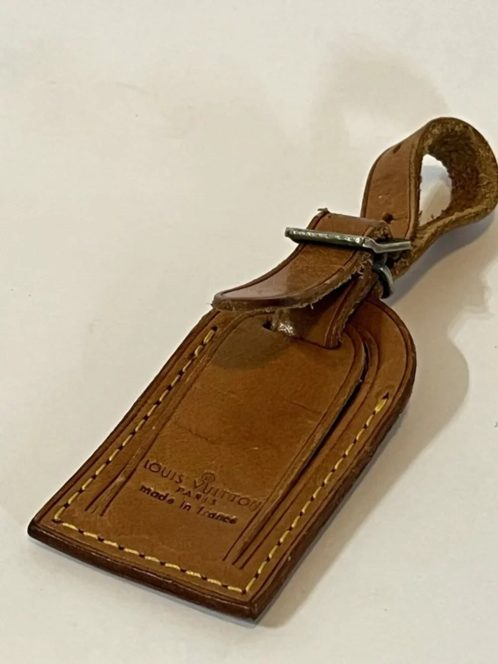 Authentic Louis Vuitton Vachetta Leather Luggage Tag Brass Buckle Made France